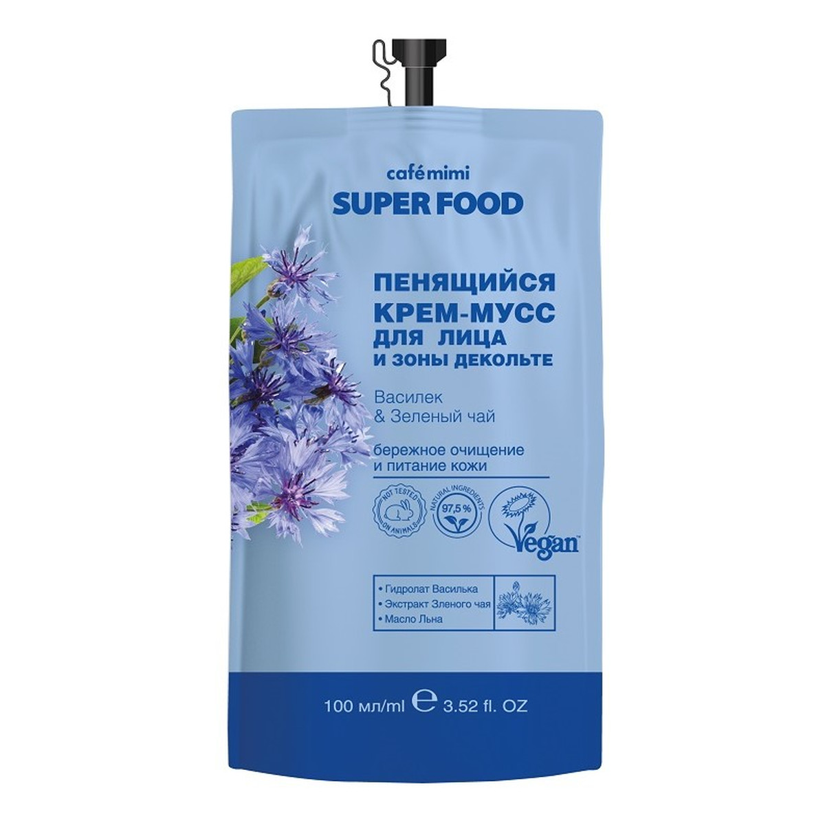 Le Cafe de Beaute Cafe Mimi Superfood Pieniący się kremowy mus do twarzy i dekoltu Bławatek i Zielona Herbata 100ml