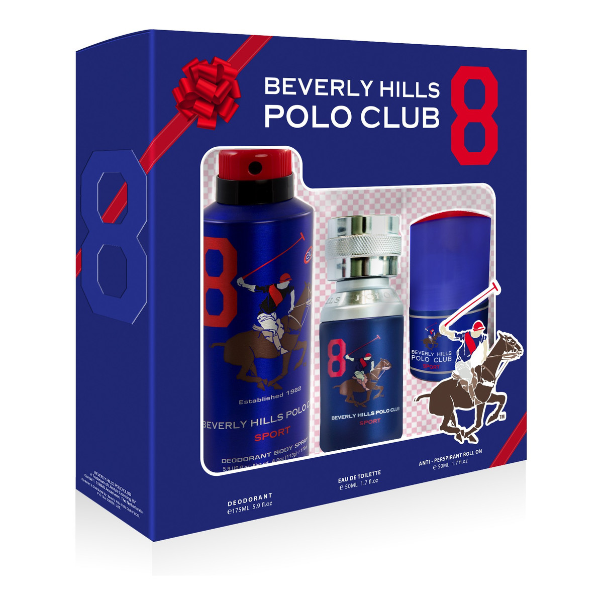 Beverly Hills Polo Club Sport Nr.8 Zestaw prezentowy Woda toaletowa 50 ml+ Dezodorant 175ml + Antyperspirant w kulce 50 ml