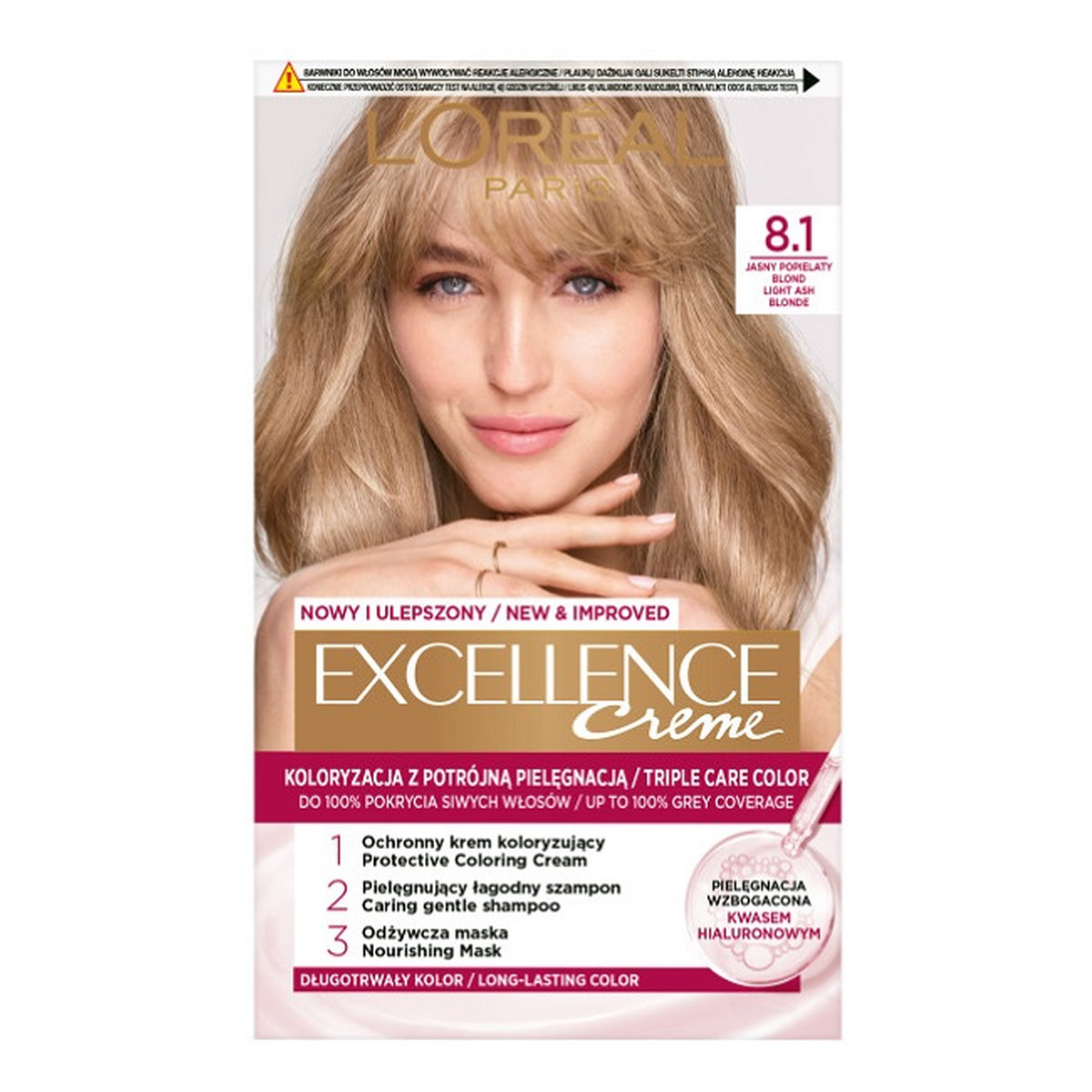 L'Oreal Paris Excellence creme farba do włosów 8.1 jasny popielaty blond