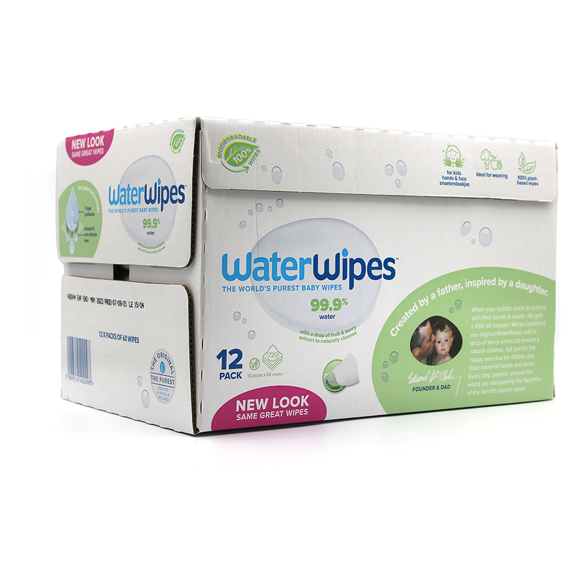 WaterWipes Chusteczki nawilżane dla dzieci Soapberr 99,9%wody i kropla ekstraktu owocowego+wyciągu z orzechów 60szt x12 (720szt)