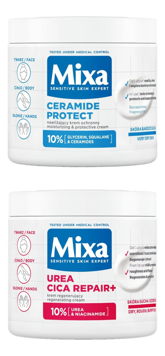 Krem regenerujący + Ceramide Ochronny do twarzy dłoni i ciała 2x400ml