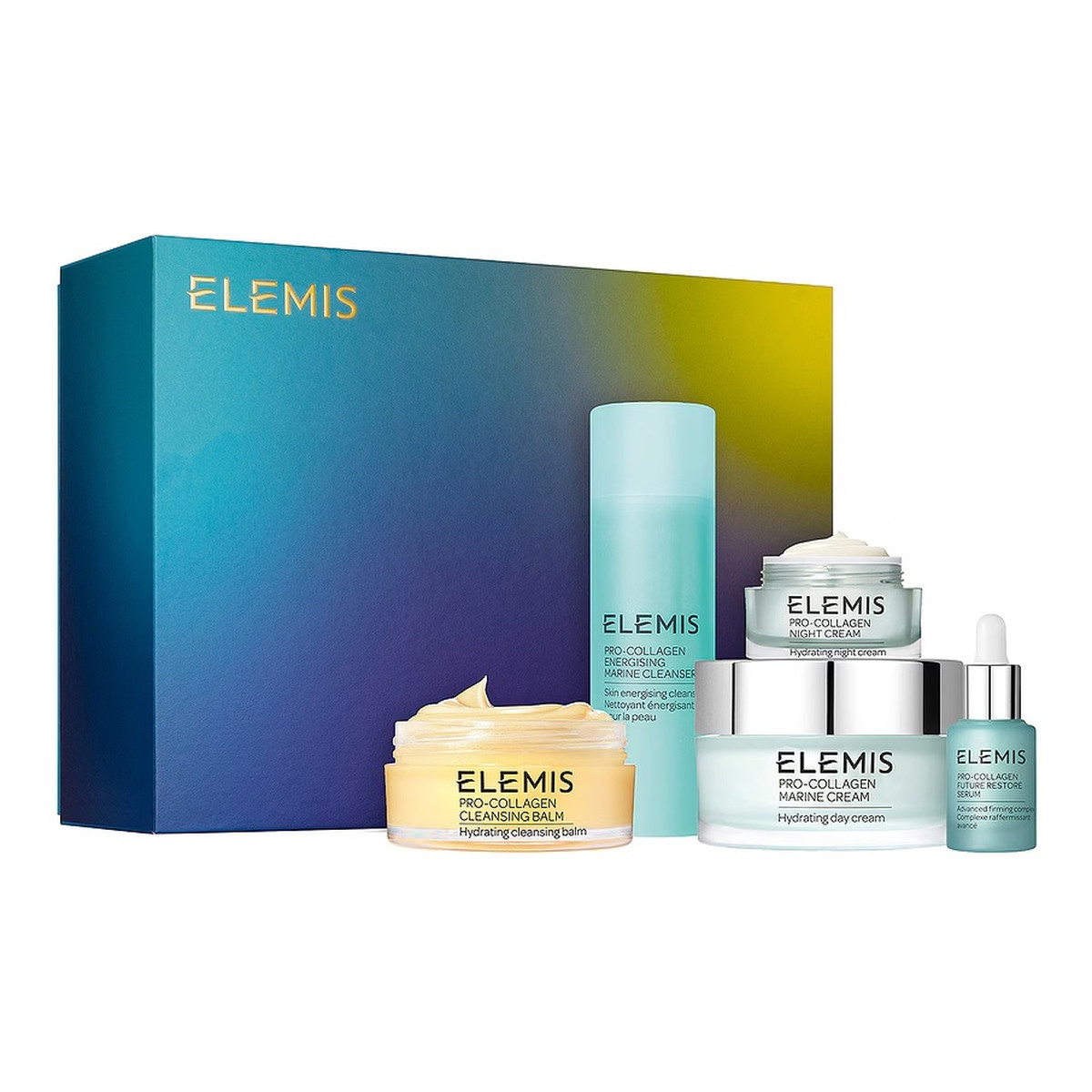 Elemis The Ultimate Pro-Collagen Collection Zestaw balsam oczyszczający 100g + krem do twarzy 100ml + krem na noc 30ml + żel do mycia twarzy 15ml + serum do twarzy 15ml