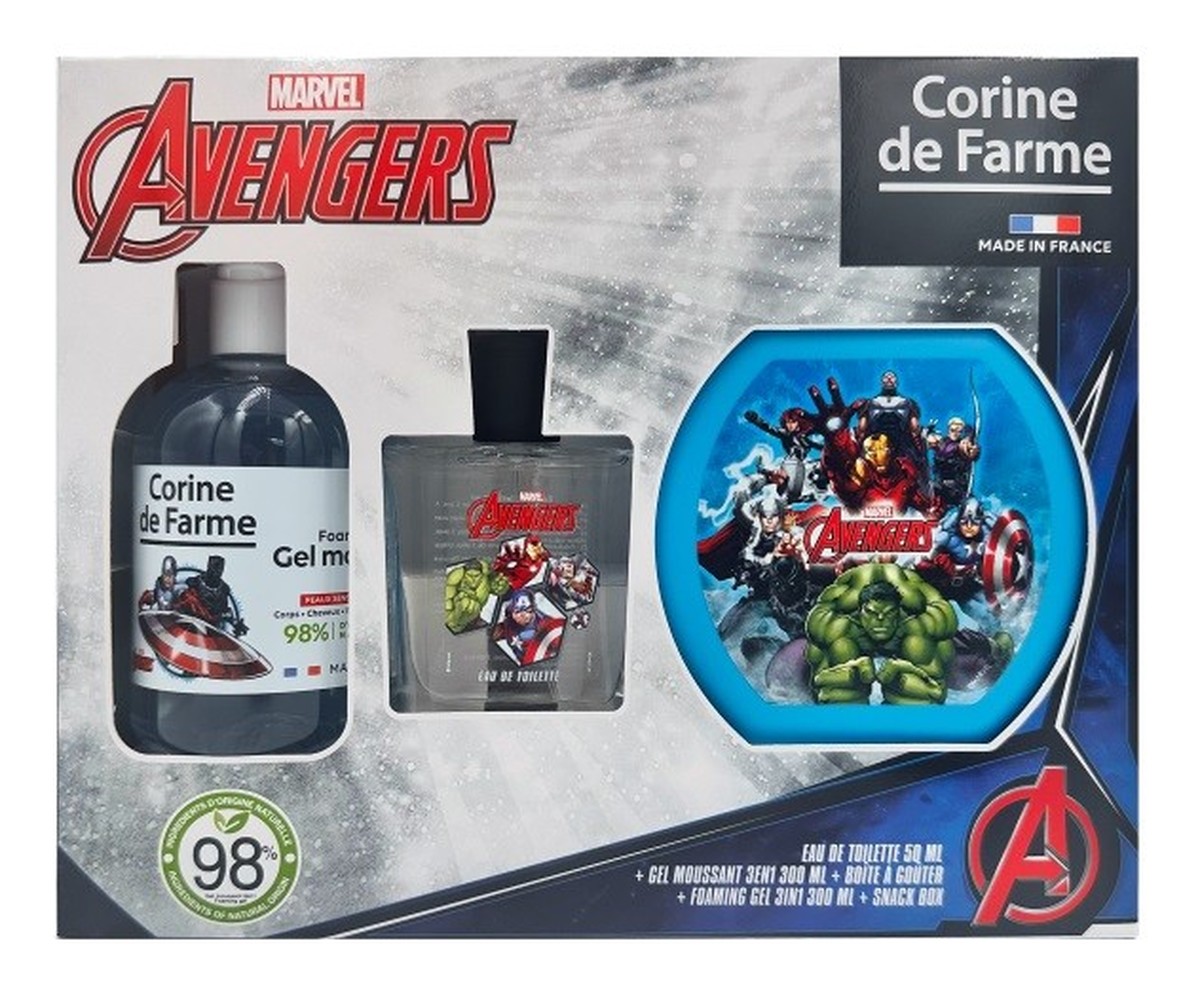 Zestaw prezentowy avengers (woda toaletowa 50ml + żel pieniący 3w1 300ml + pudełko na przekąski)