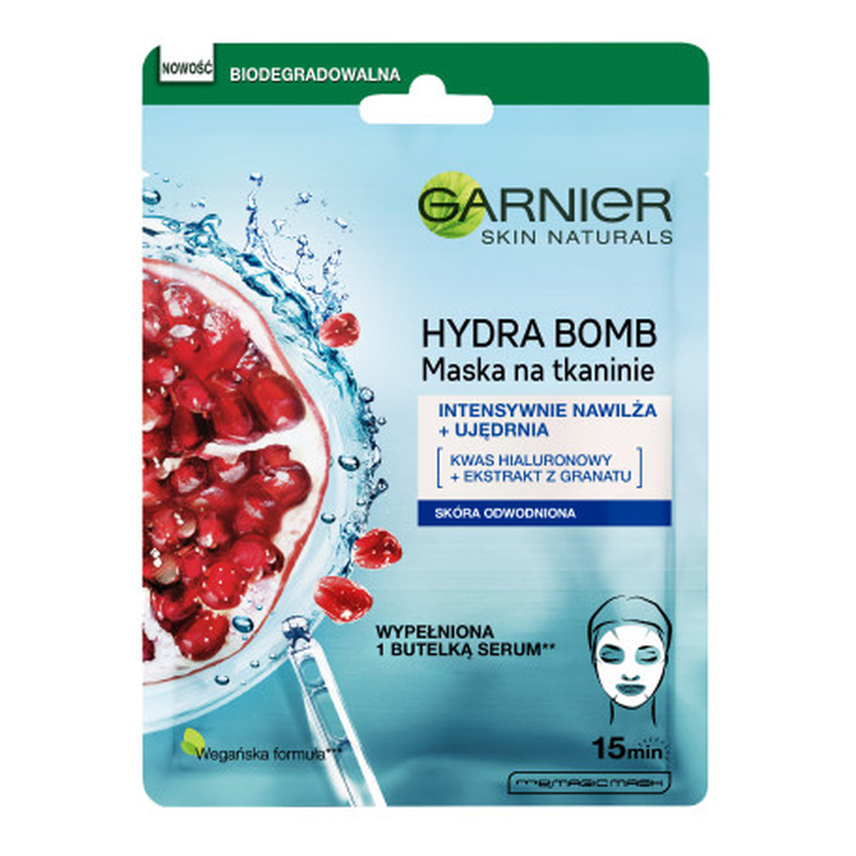 Garnier Hydra Bomb Nawilżająca maska na tkaninie z ekstraktem z granatu i kwasem hialuronowym 28g