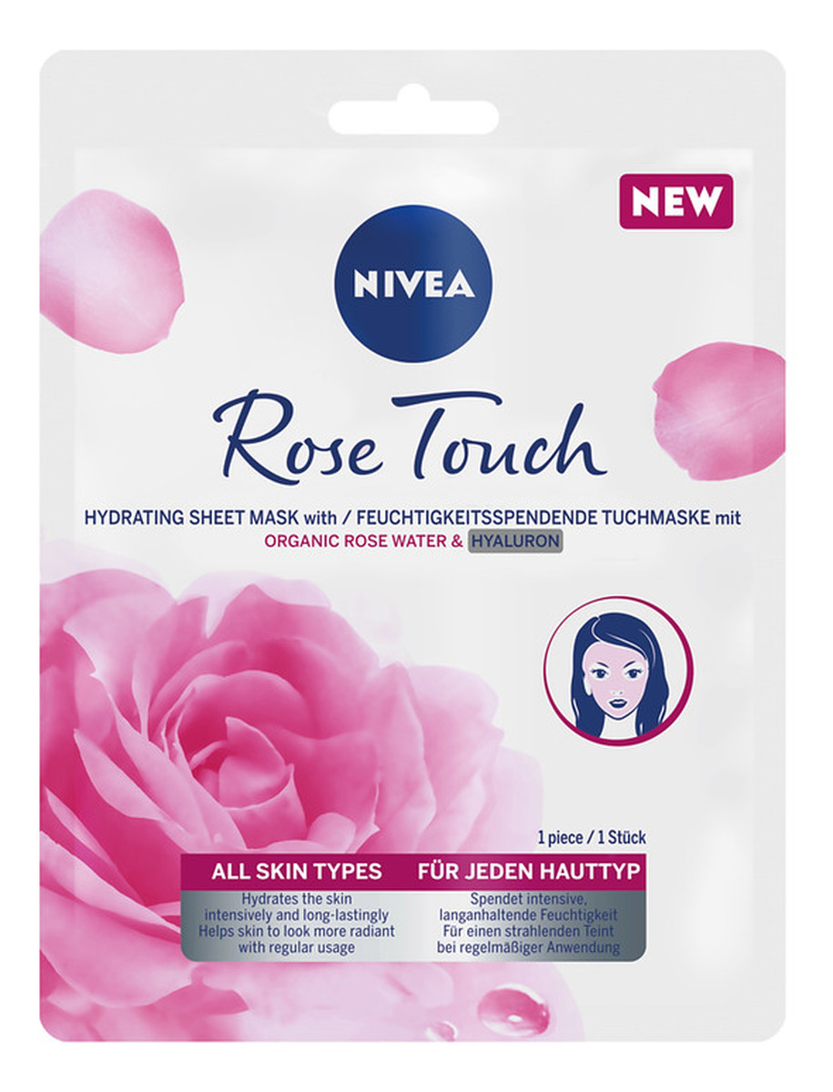 Rose touch intensywnie nawilżająca maska z organiczną wodą różaną i kwasem hialuronowym