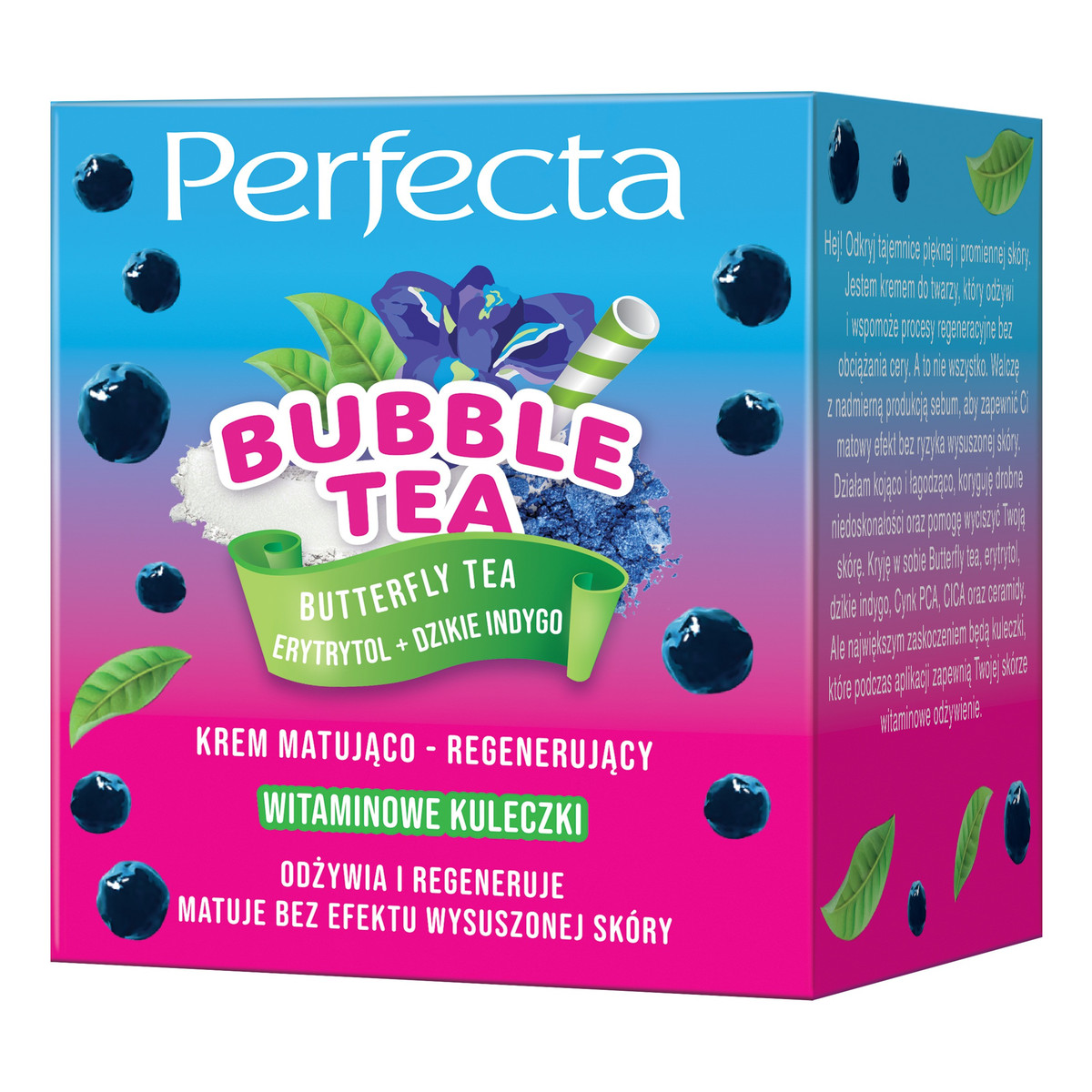 Dax PERFECTA Bubble Tea Krem do twarzy matująco-regenerujący butterfly tea, erytrytol + dzikie indygo 50 ml