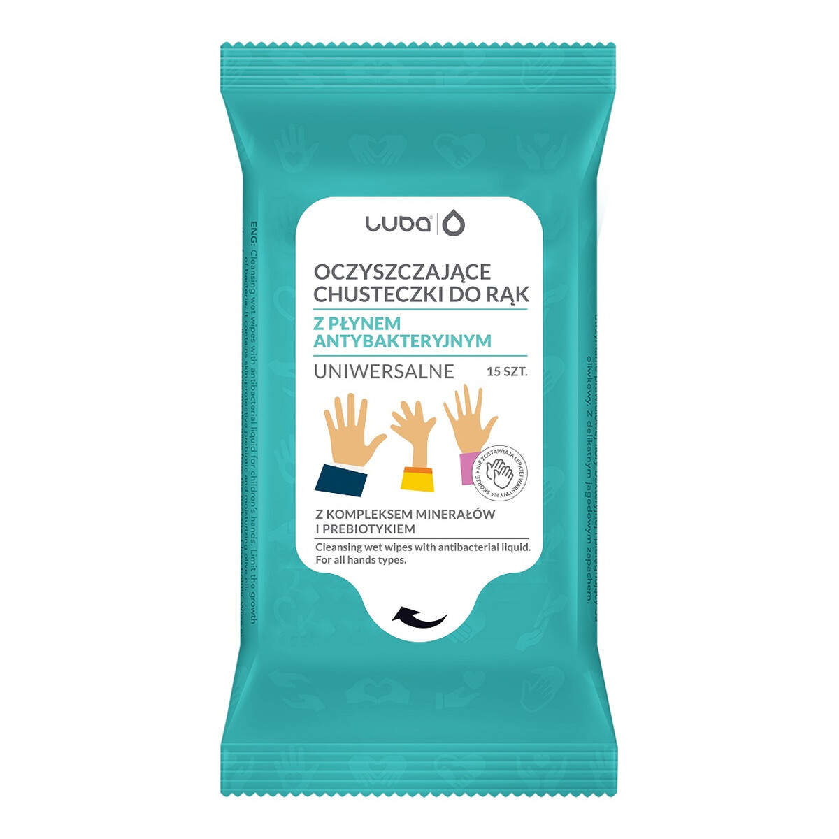 Luba Oczyszczające chusteczki do rąk z płynem antybakteryjnym uniwersalne 15szt