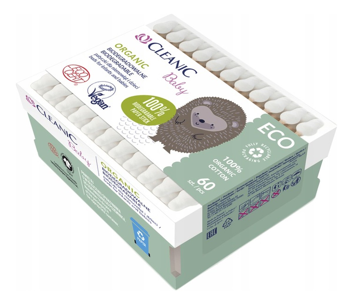 Baby Eco Patyczki dla niemowląt i dzieci Organic biodegradowalne 1op. 60 szt.