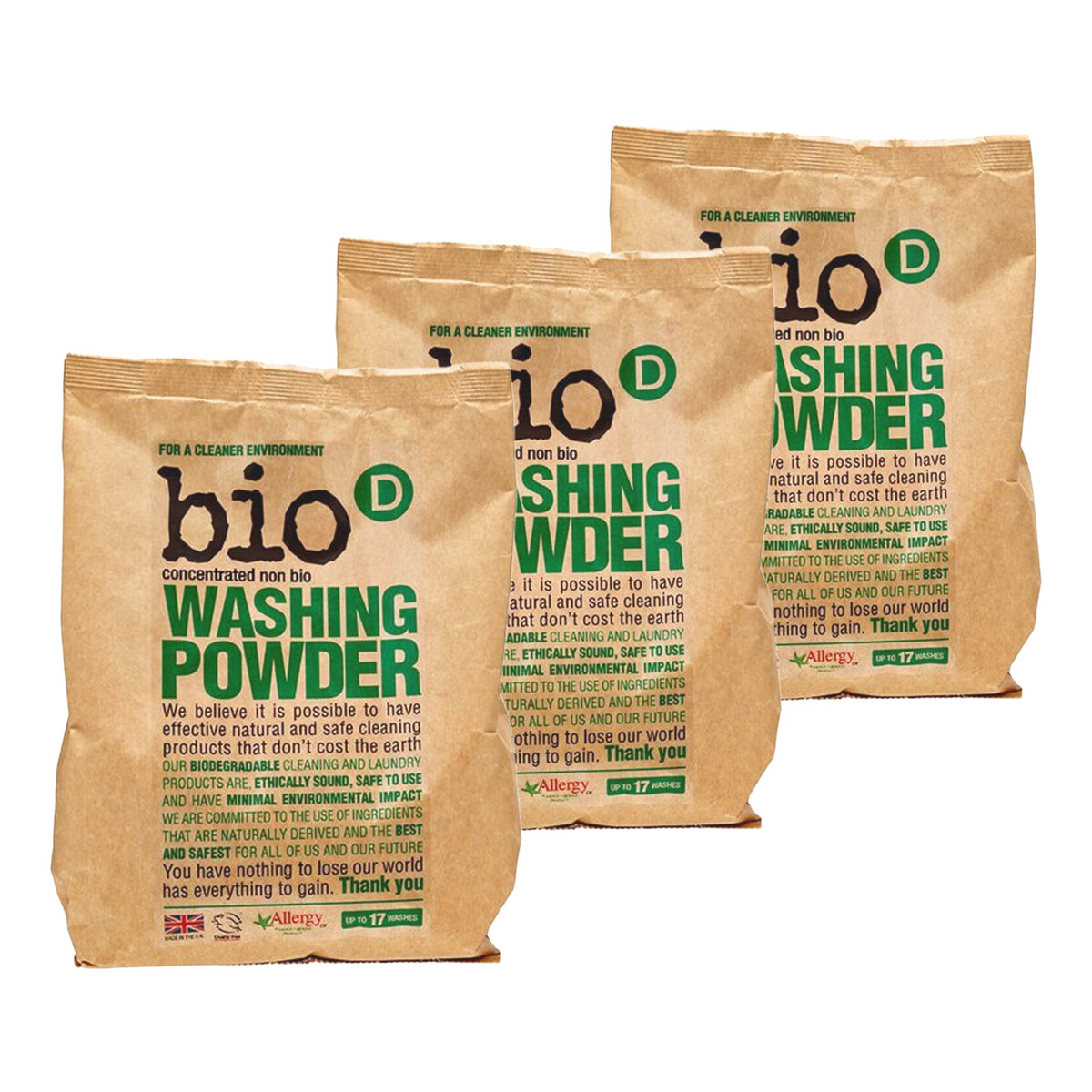 Bio-D Skoncentrowany hipoalergiczny niebiologiczny proszek do prania 3x1kg