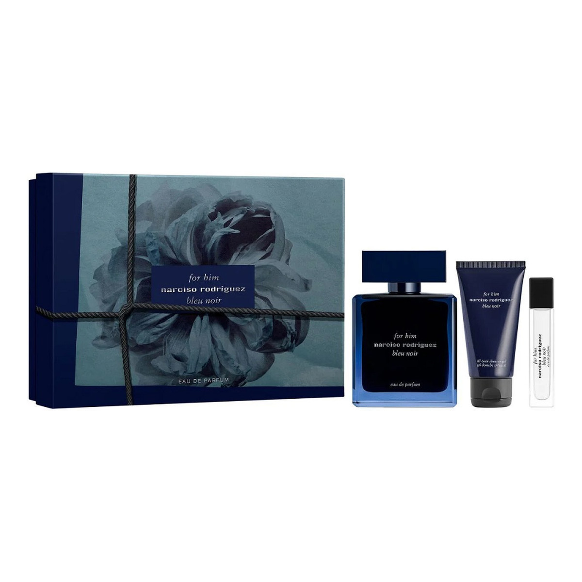 Narciso Rodriguez For Him Bleu Noir Zestaw woda perfumowana spray 100ml + żel pod prysznic 50ml + woda perfumowana spray 10ml