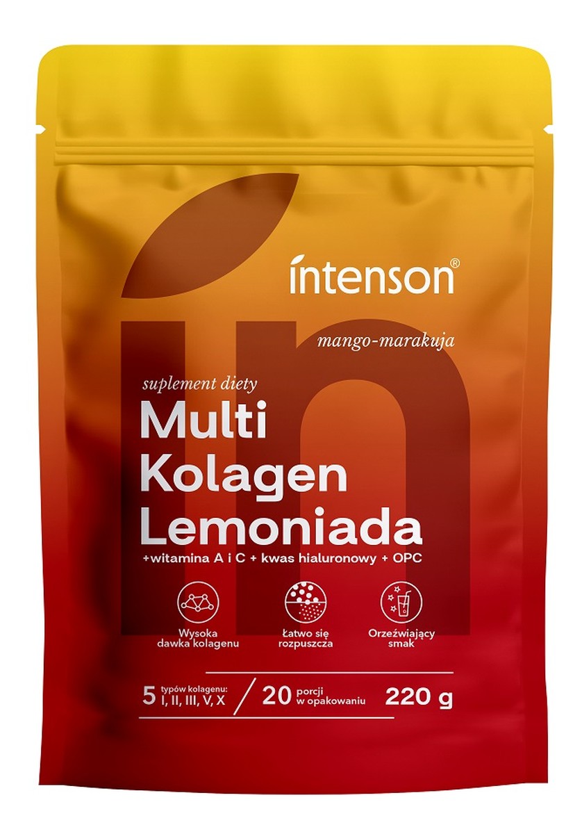 Multi Kolagen Lemoniada + witamina C + kwas hialuronowy + OPC suplement diety Mango-Marakuja