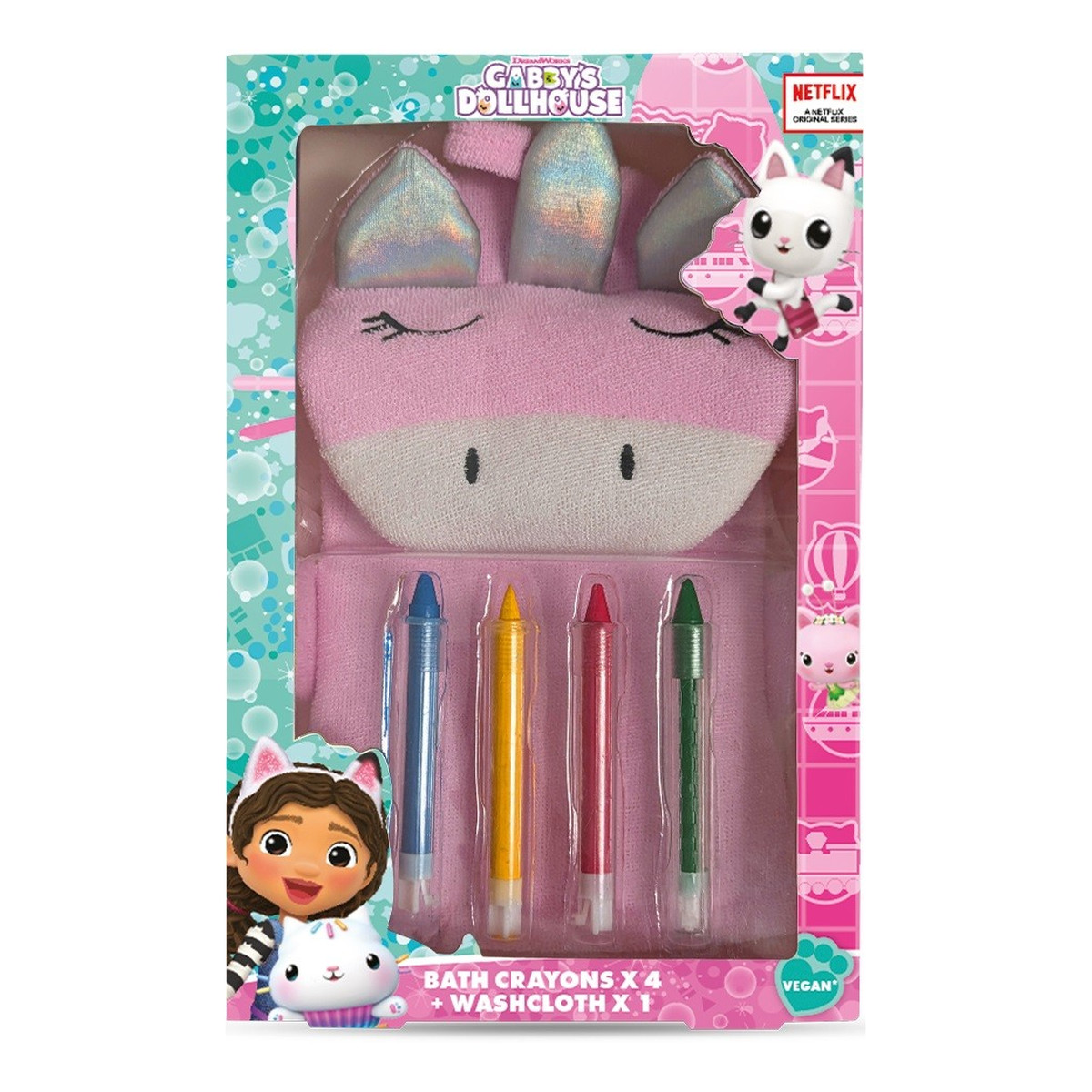 Art.rozne MK Kids kredki kąpielowe-4 sztuki-gabi koci domek + myjka