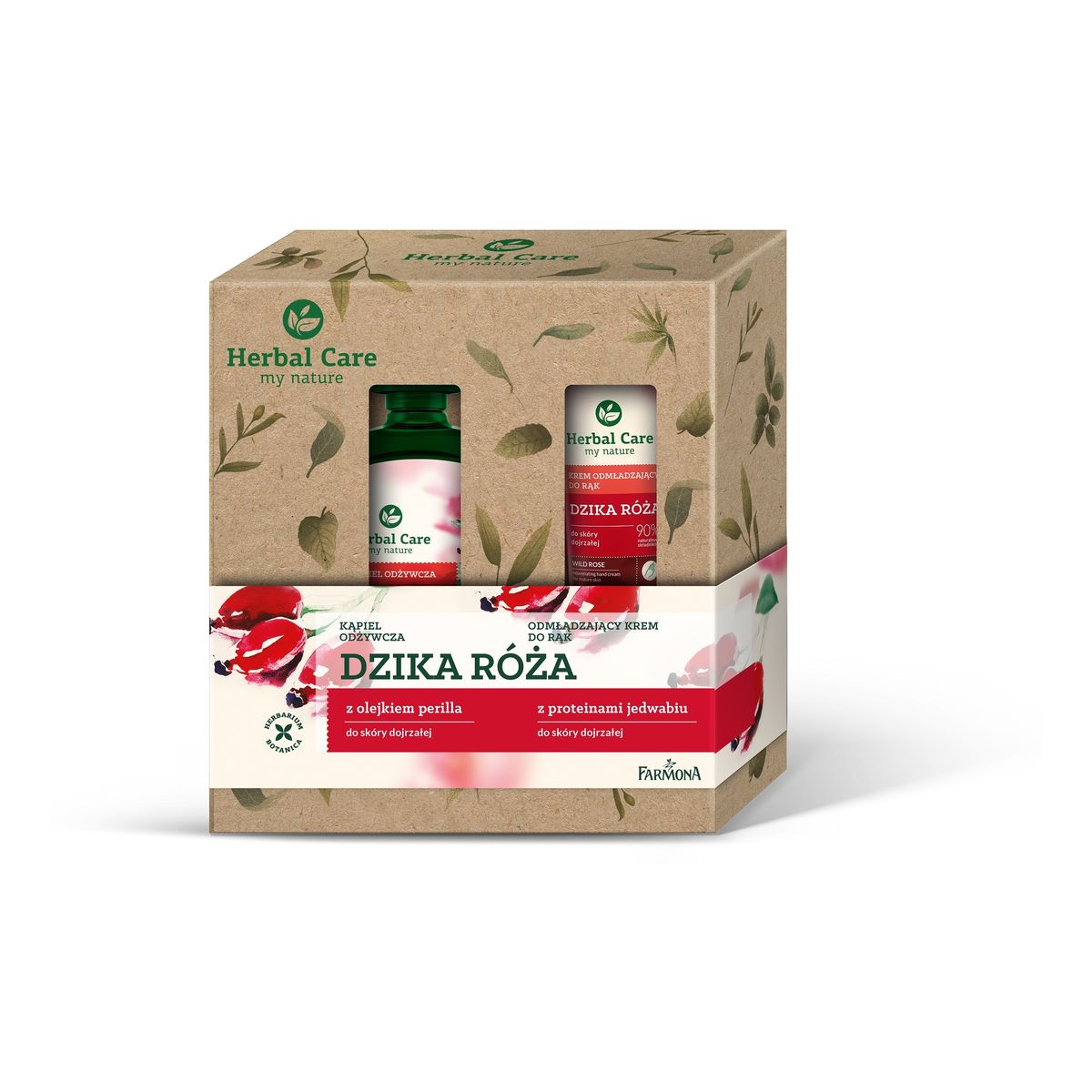 Farmona Zestaw prezentowy Herbal Care Dzika Róża (Kąpiel odżywcza 500ml+krem do rąk 100ml ) 600ml