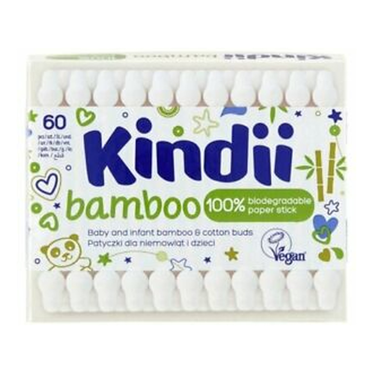 Kindii Bamboo Bambusowe Patyczki dla dzieci i niemowląt 1op.-60szt