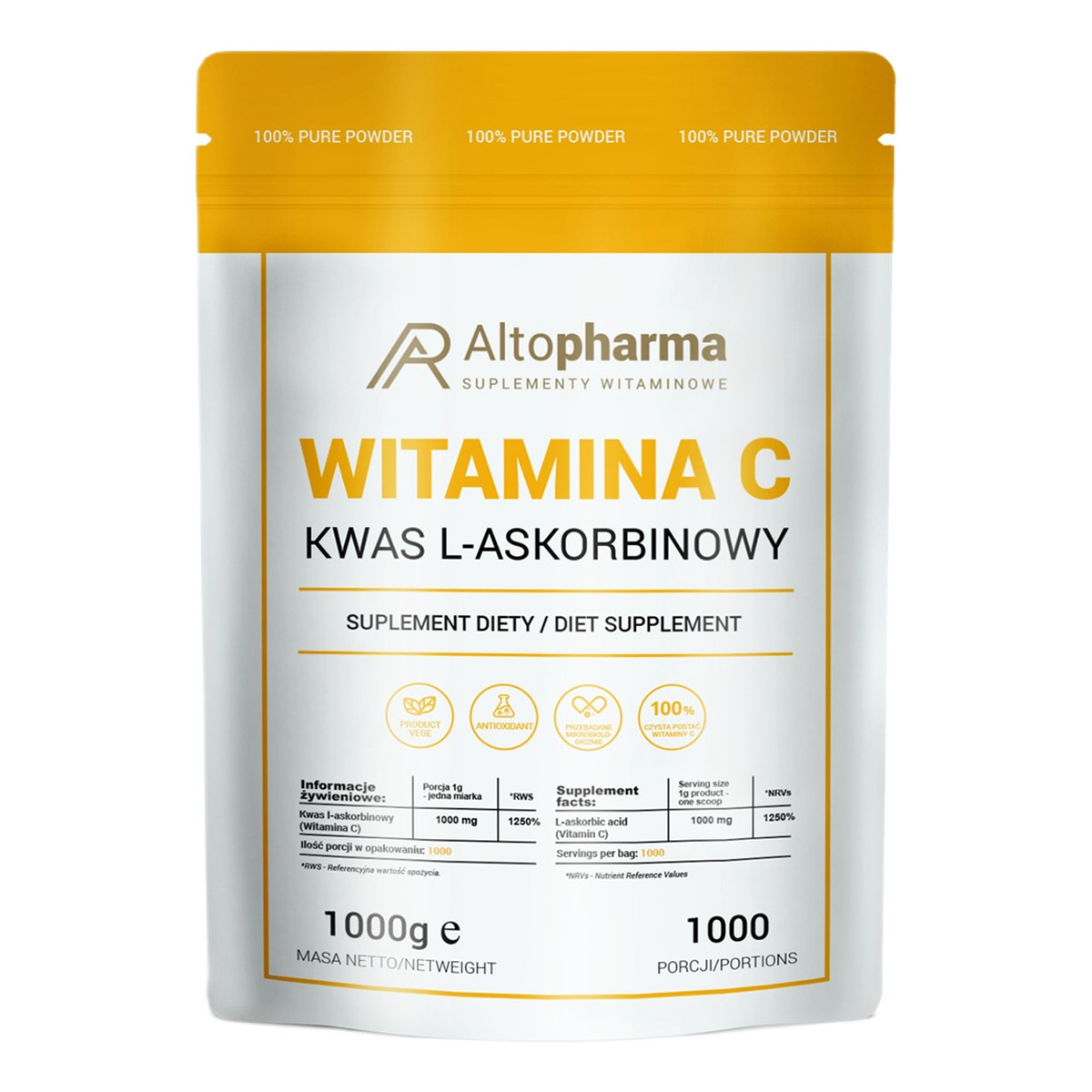 Altopharma Witamina c kwas l-askorbionowy suplement diety w proszku 1000g
