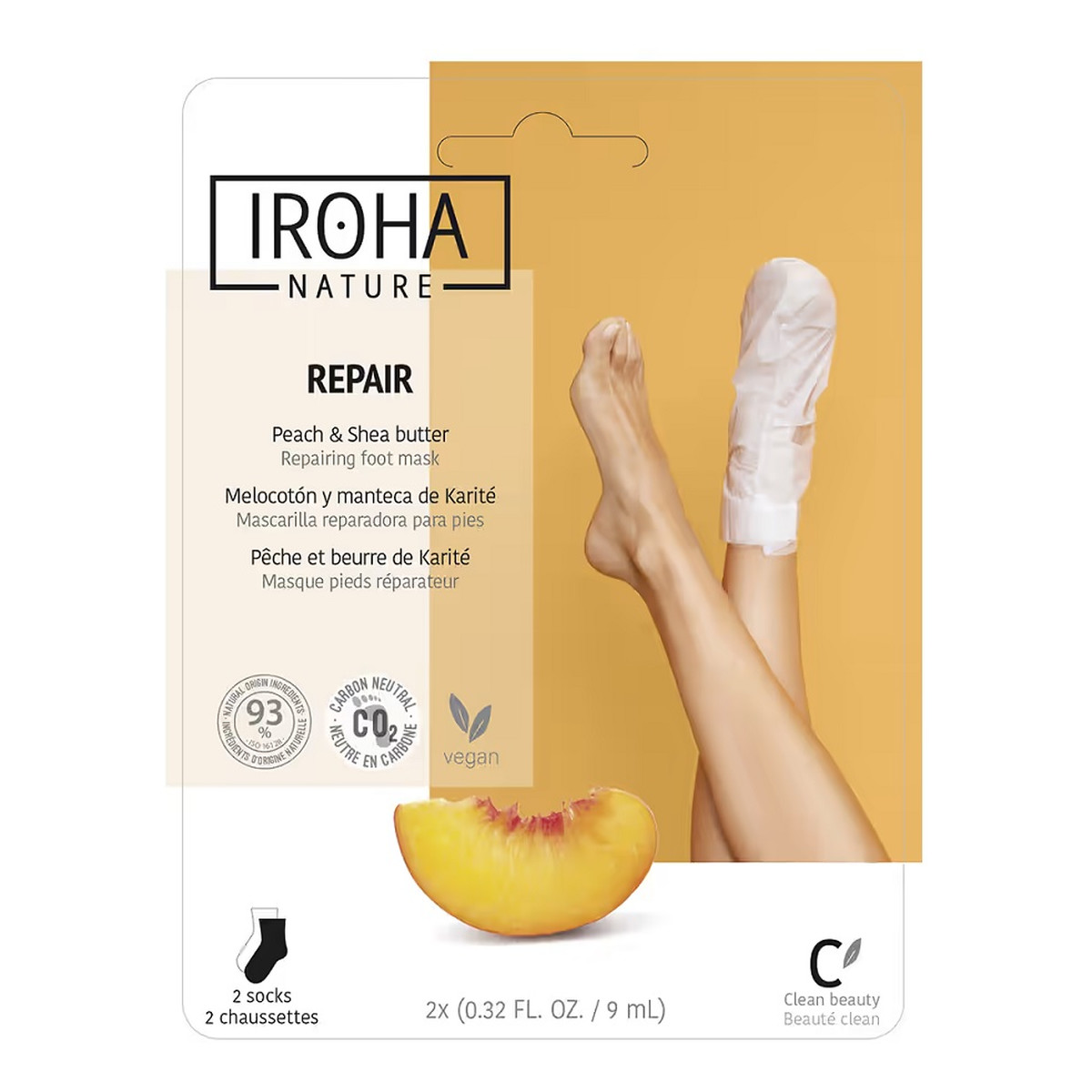 Iroha Nature Repair foot mask regenerująca maseczka do stóp w formie skarpet peach & shea butter 2x 9ml