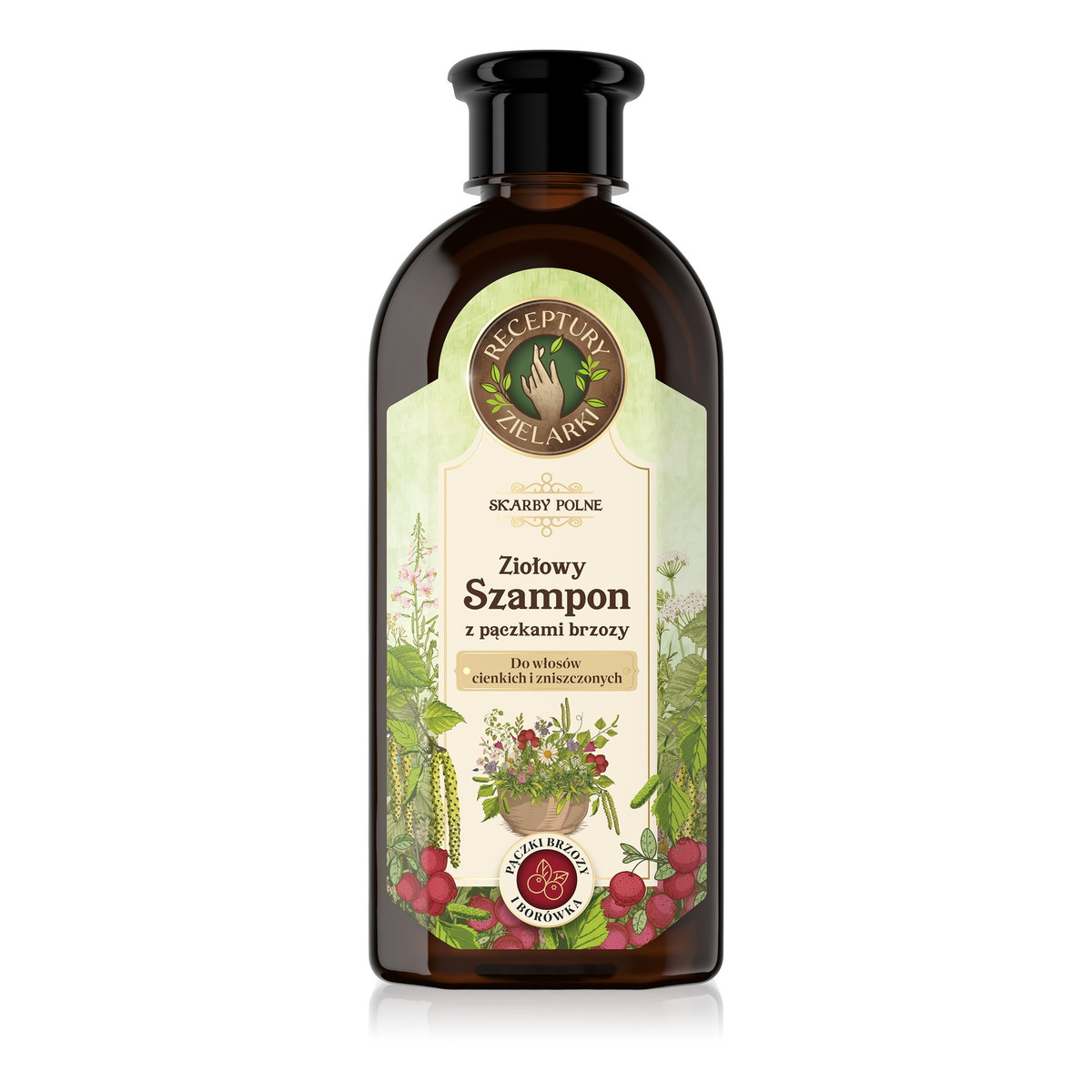 Receptury Zielarki Skarby Polne ziołowy szampon z pączkami brzozy do włosów cienkich i zniszczonych 350ml