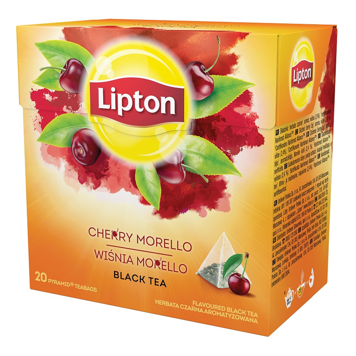 Lipton Black Tea herbata czarna aromatyzowana Wiśnia Morello 20 piramidek 34g