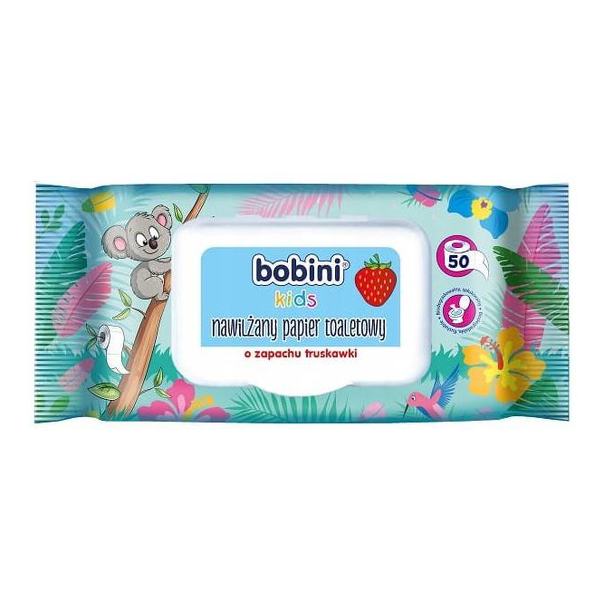 Bobini KIDS NAWILŻANY PAPIER TOALETOWY O ZAPACHU TRUSKAWKI 50 SZTUK