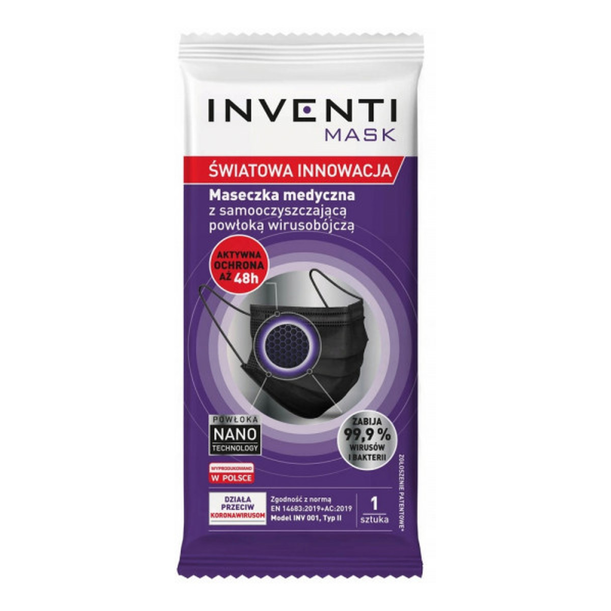 Marion Inventi Mask Maseczka medyczna z samooczyszczającą powłoką wirusobójczą 1szt