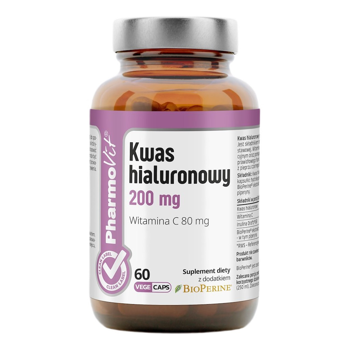 Pharmovit Kwas hialuronowy 200mg suplement diety 60 Kapsułek