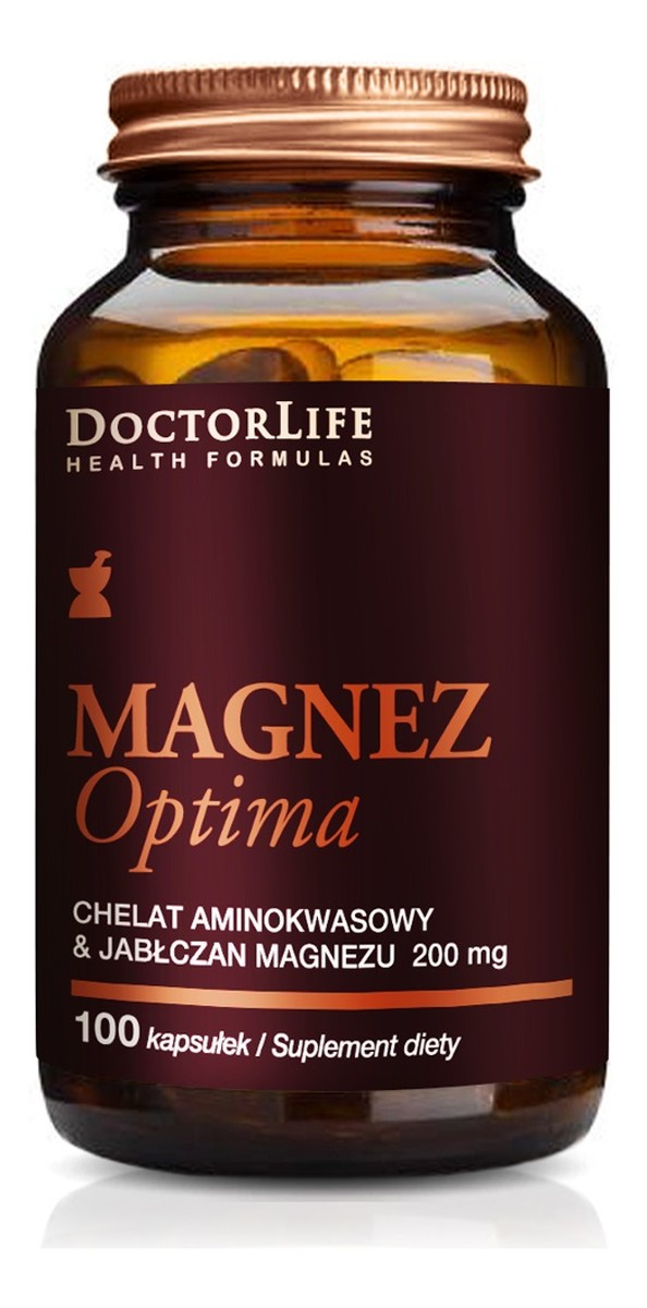 Magnez optima chelat aminokwasowy i jabłczan magnezu 200mg suplement diety 100 kapsułek