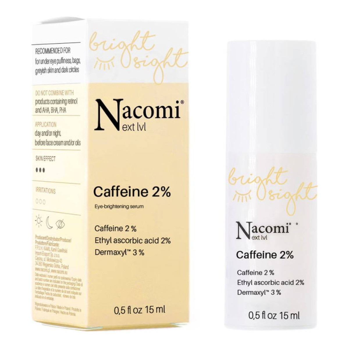 Nacomi Next Level Rozświetlające serum pod oczy z kofeiną 2%, 15ml