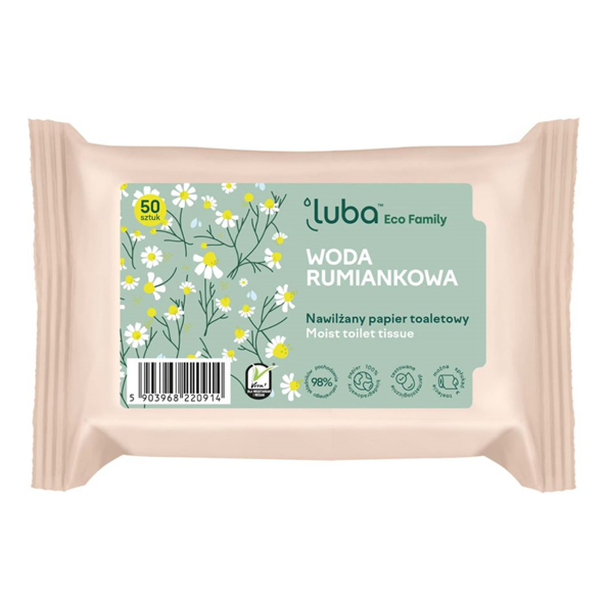 Luba ECO NAWILŻANY PAPIER TOALETOWY Z WODĄ RUMIANKOWĄ 50szt