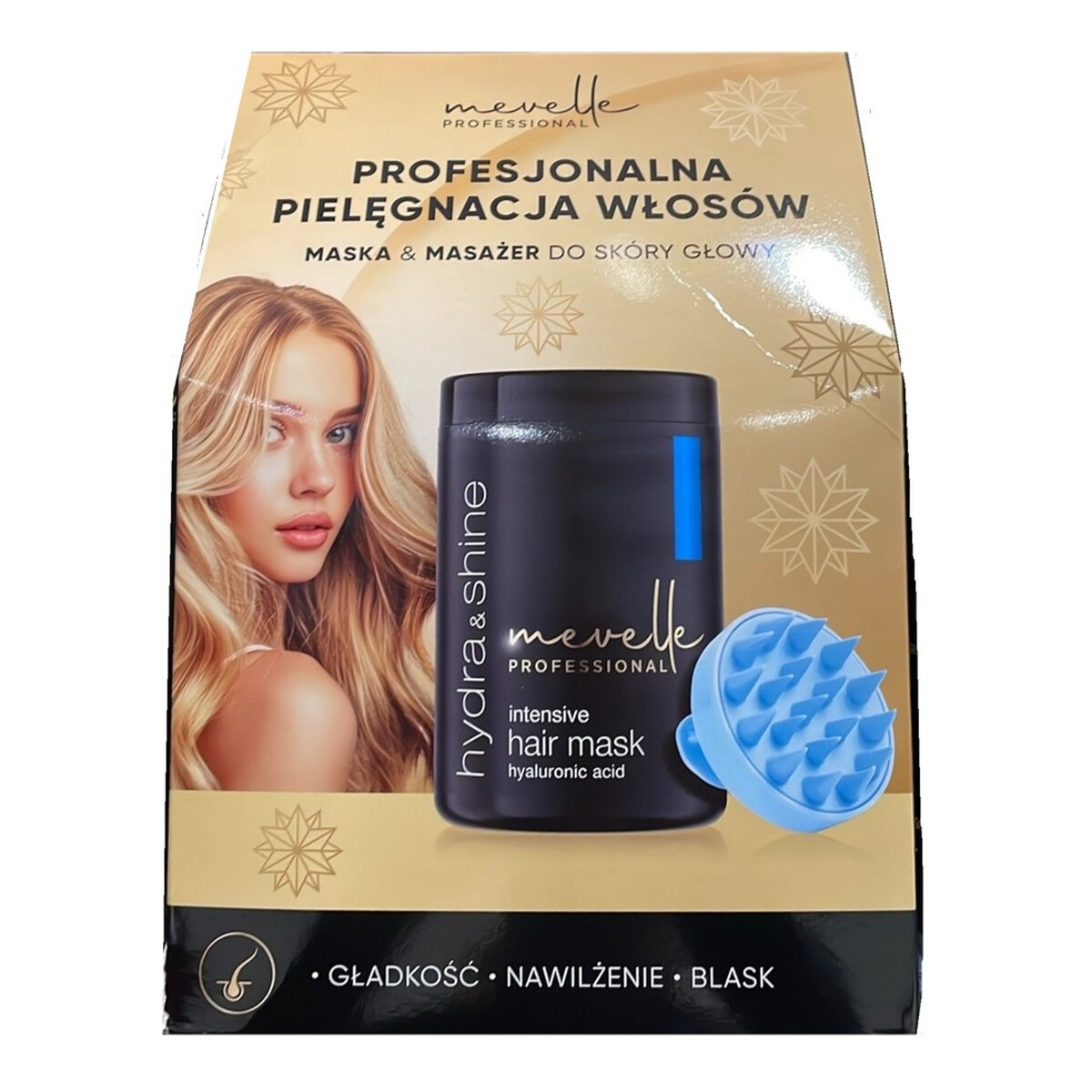 Mevelle Professional Hydra Shine Zestaw maska do włosów 900ml + masażer do skóry głowy