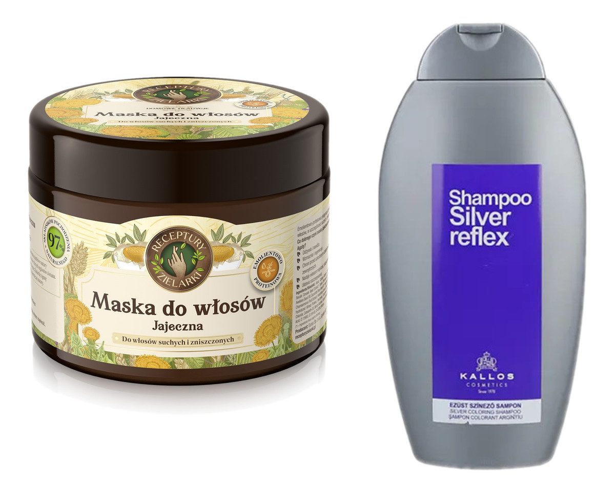 Maska jajeczna do włosów suchych i zniszczonych 300ml + Kallos szampon Silver 350ml