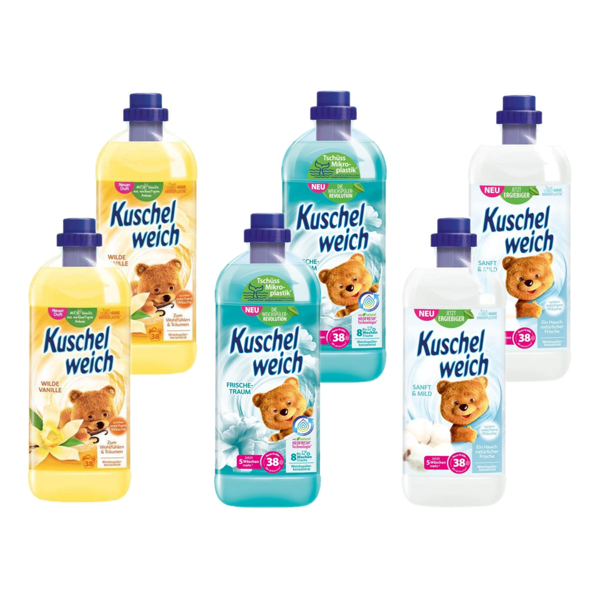 Kuschelweich Płyn do płukania 2x Wilde Vanille 2x Frischetraum 2x Sanft & Mild 6x1L