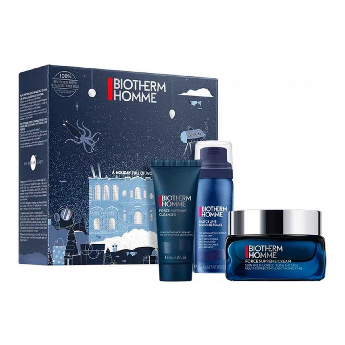 Biotherm Anti-Age Homme Zestaw force supreme cream krem do twarzy 50ml + force supreme cleanser żel do mycia twarzy 40ml + foamshaver mousse rasage pianka do golenia 50ml