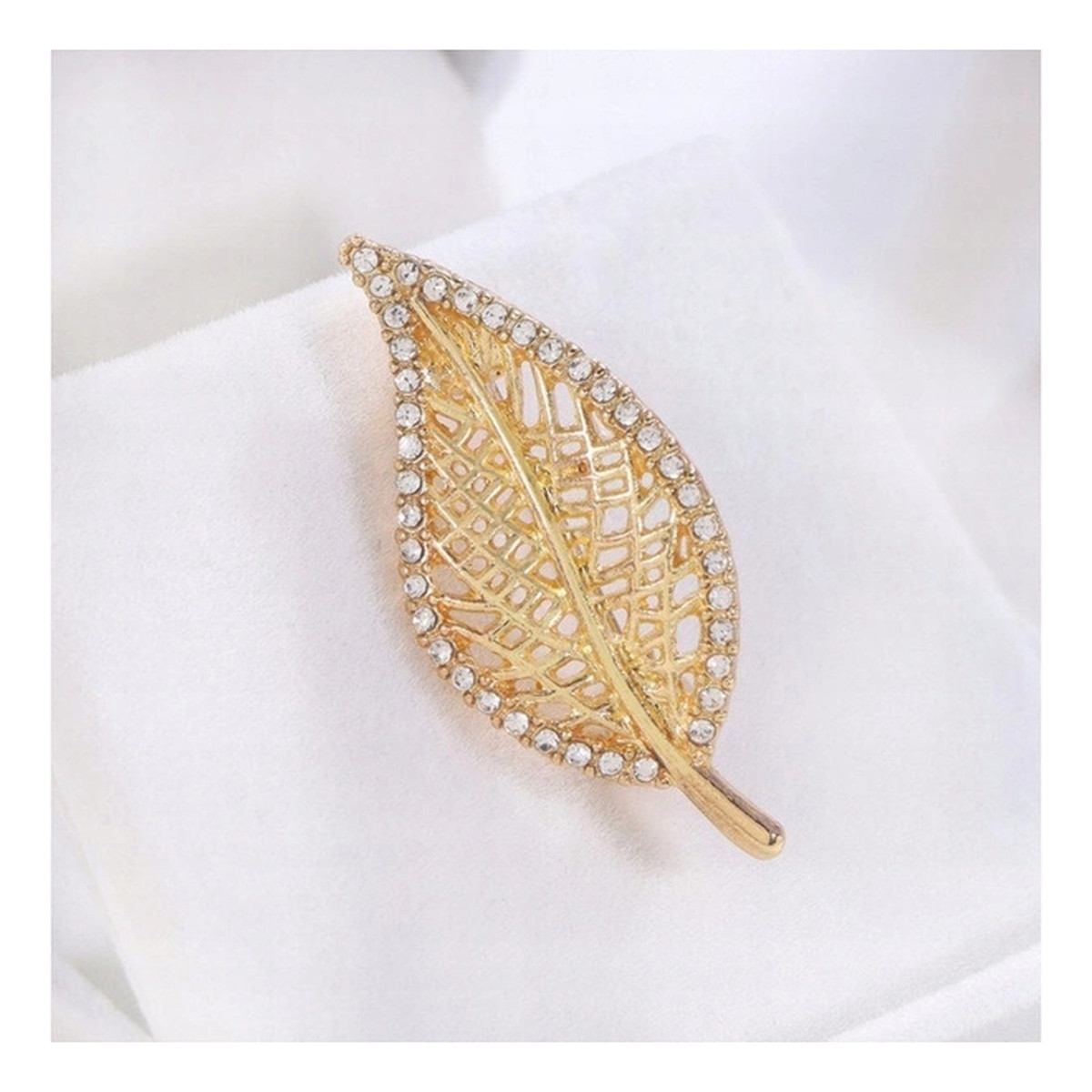 Ecarla Broszka ozdobna - złoty liść z cyrkoniami BZ212