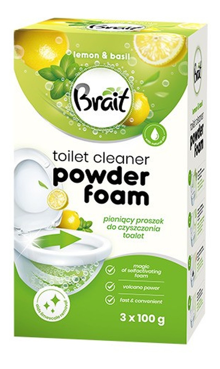 Brait wulkan pieniący proszek do czyszczenia toalet lemon & basil 3 x 100 g