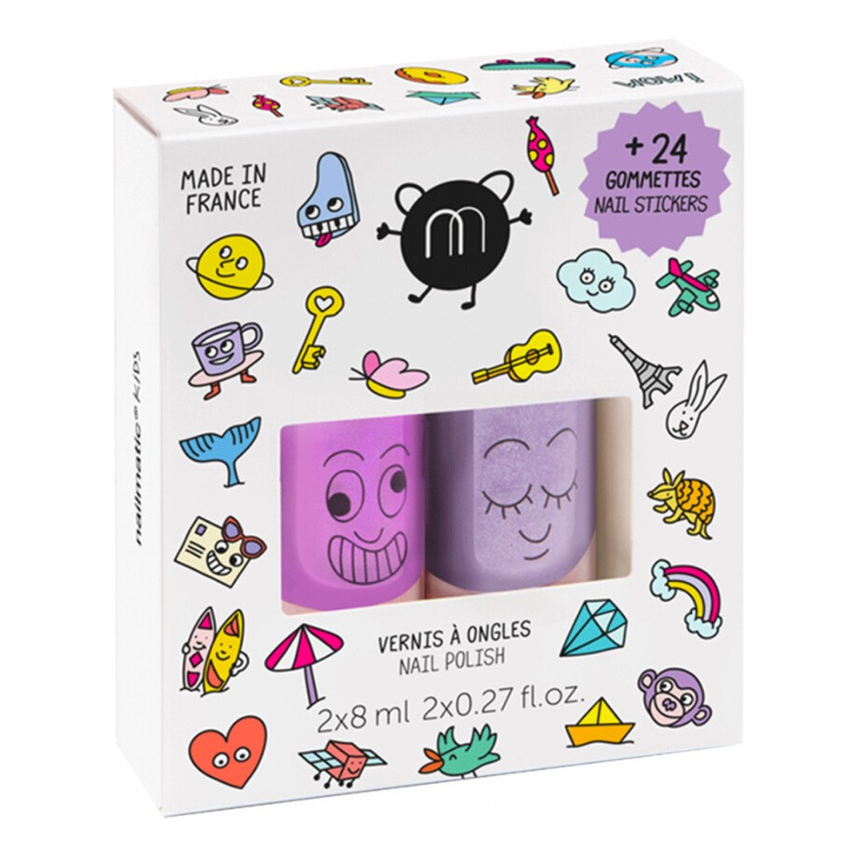 Nailmatic Kids Nail Polish Zestaw lakierów do paznokci: Marshi + Piglou + naklejki na paznokcie