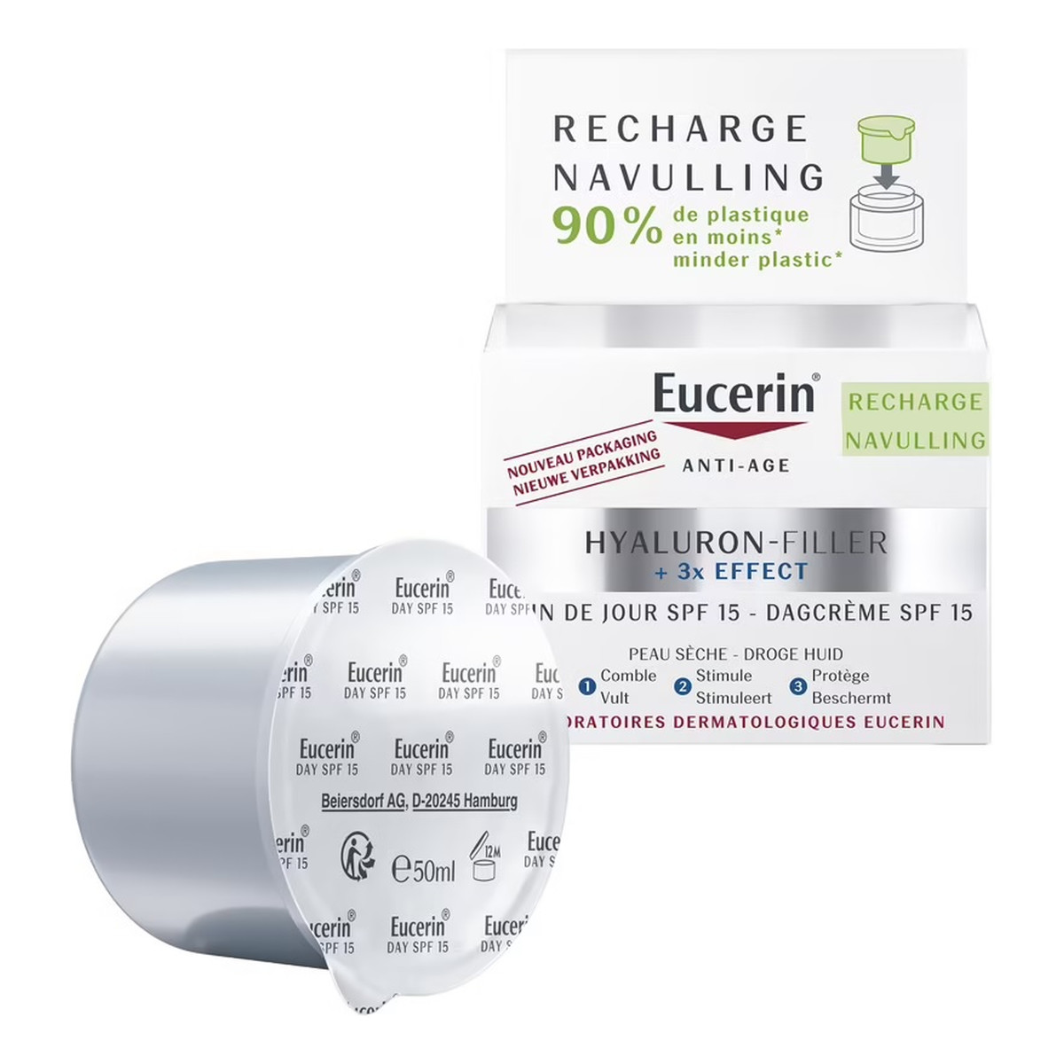 Eucerin Hyaluron-Filler + 3x Effect Krem na dzień spf15 do skóry suchej refill 50ml