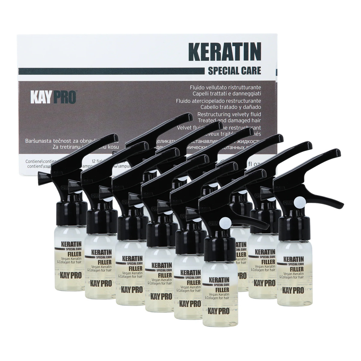 KayPro Keratin Filler Kuracja regenerującja z keratyną i kolagenem, 12x10ml