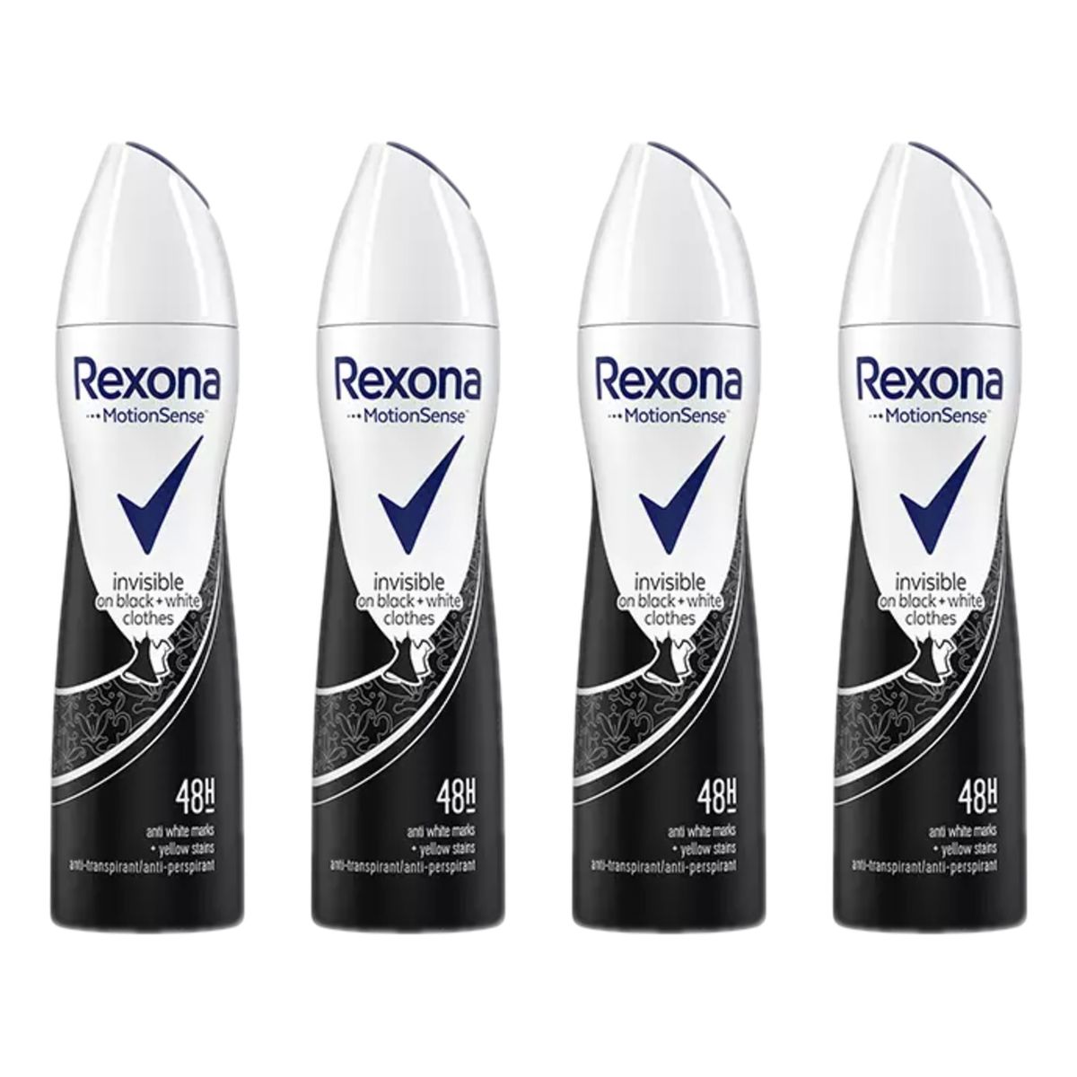 Rexona Invisible on black and white clothes Antyperspirant w sprayu dla kobiet 4x150ml