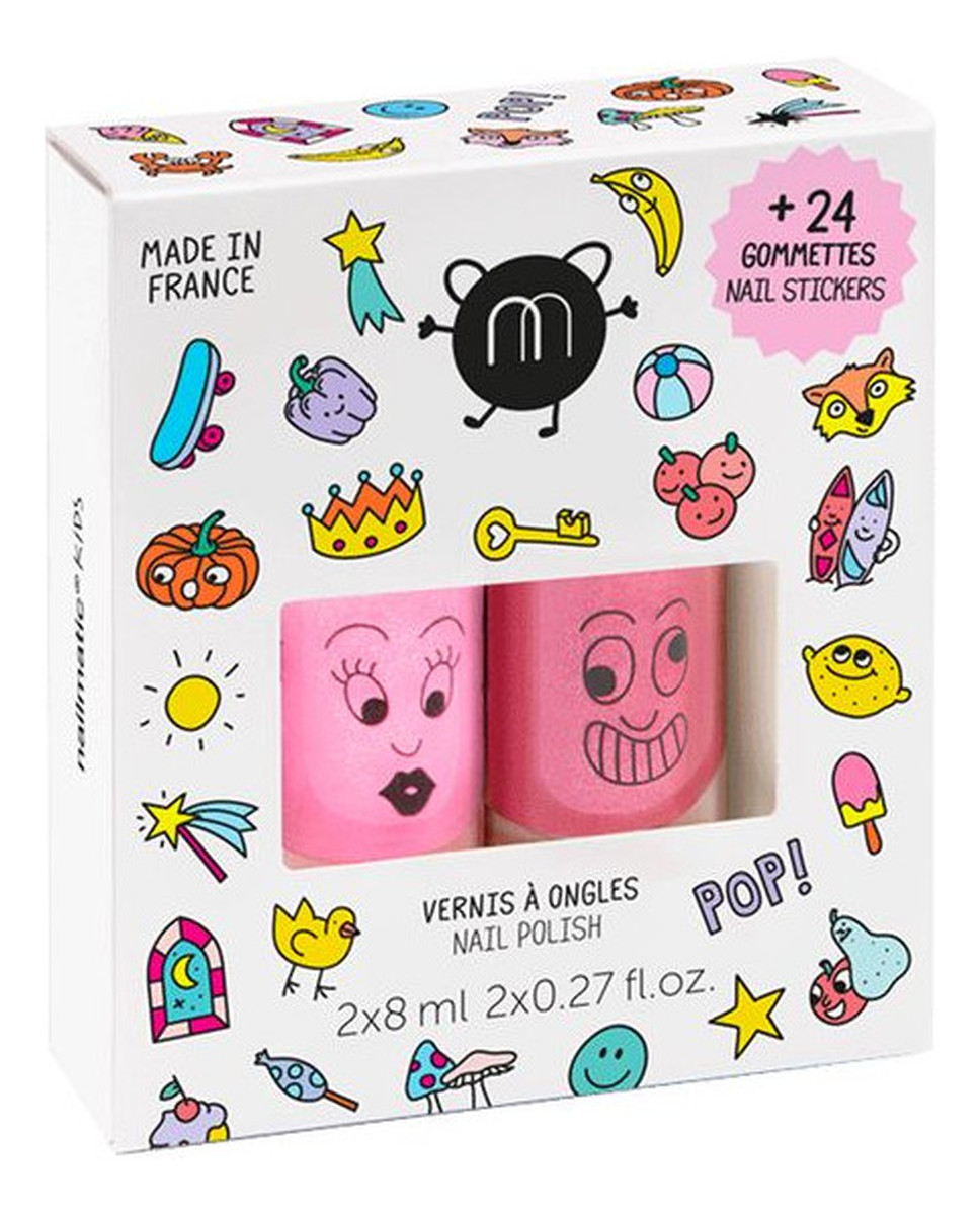 Zestaw lakierów do paznokci: Dolly + Kitty + naklejki na paznokcie