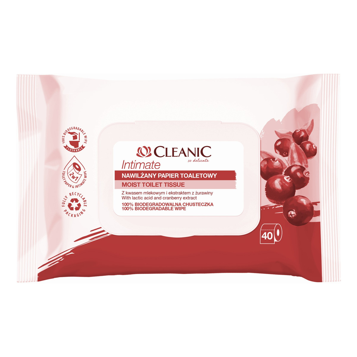 Cleanic Intimate Nawilżany Papier toaletowy 1op.-40szt
