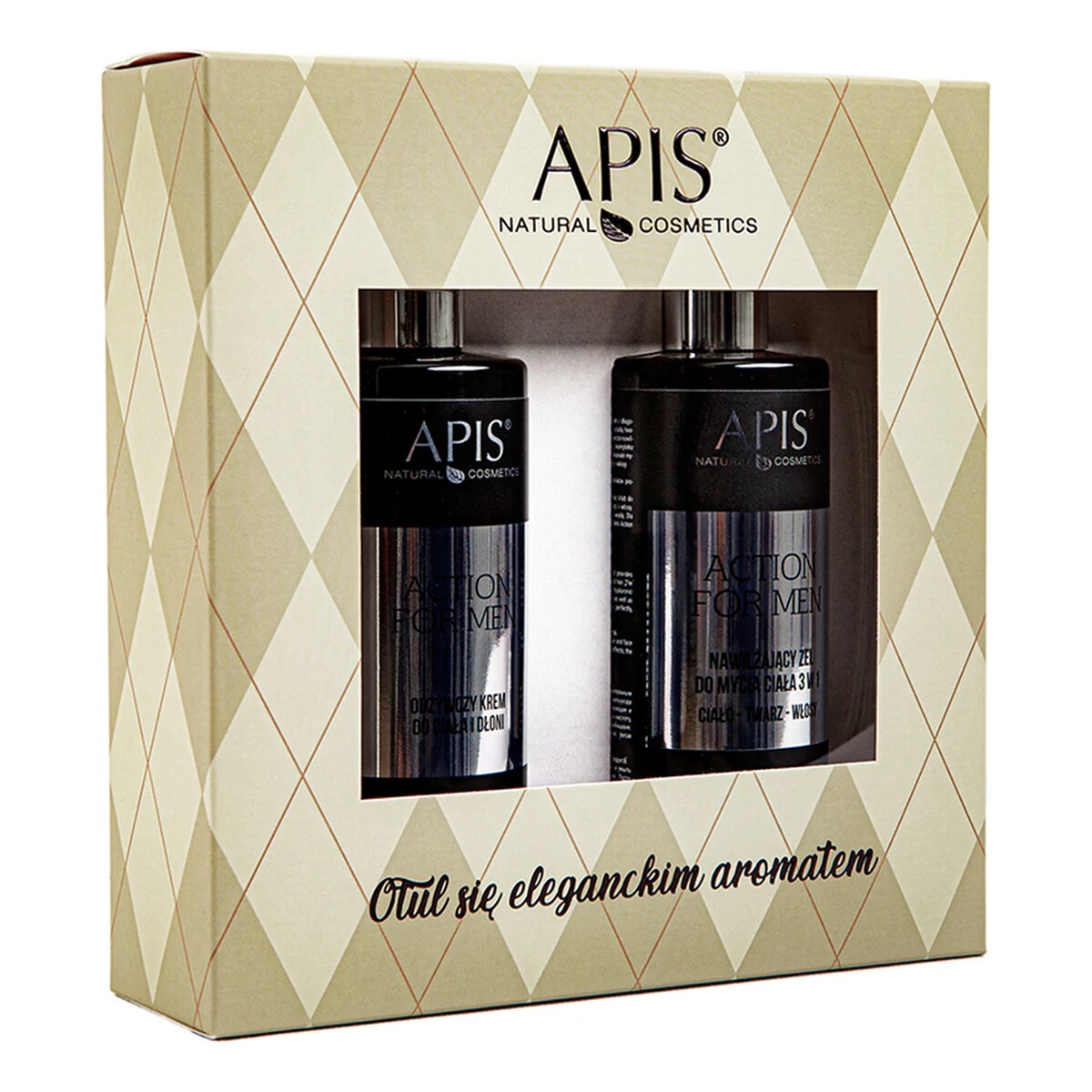 Apis Action For Men Zestaw nawilżający żel do mycia ciała 3w1 300ml + odżywczy krem do ciała i dłoni 300ml