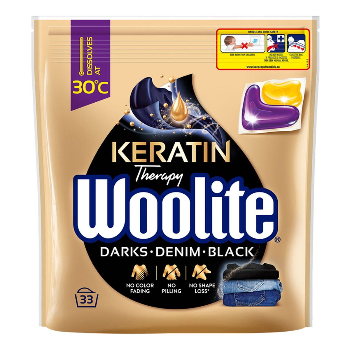 Woolite Black darks denim kapsułki do prania do tkanin ciemnych z keratyną 33szt