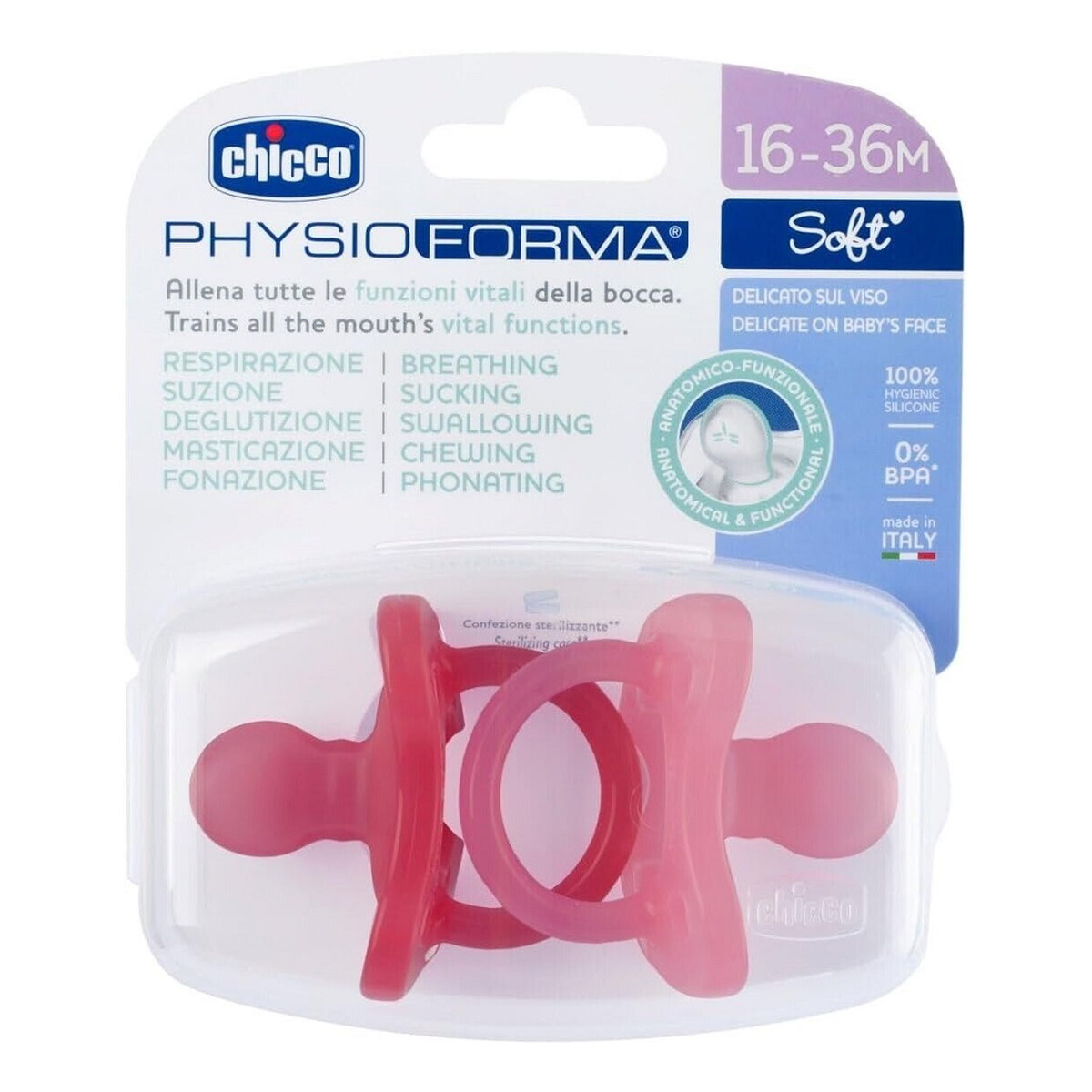 Chicco Physioforma soft smoczek silikonowy uspokajający 16-36m różowy 2szt.