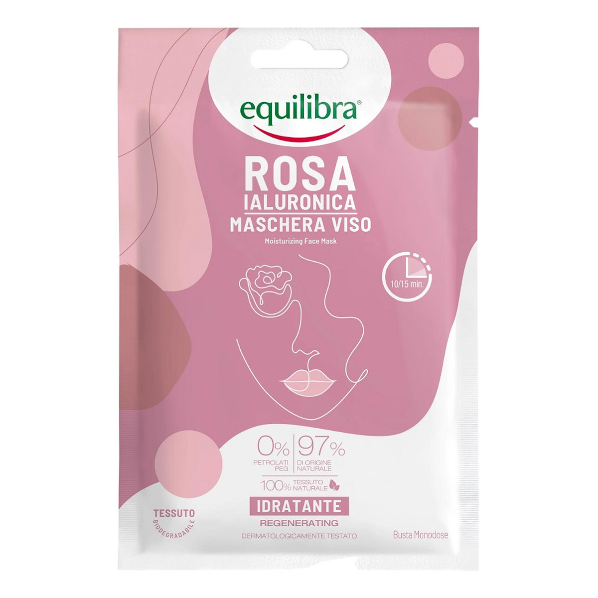 Equilibra Rosa Moisturizing Face Mask różana nawilżająca maska na twarz z kwasem hialuronowym
