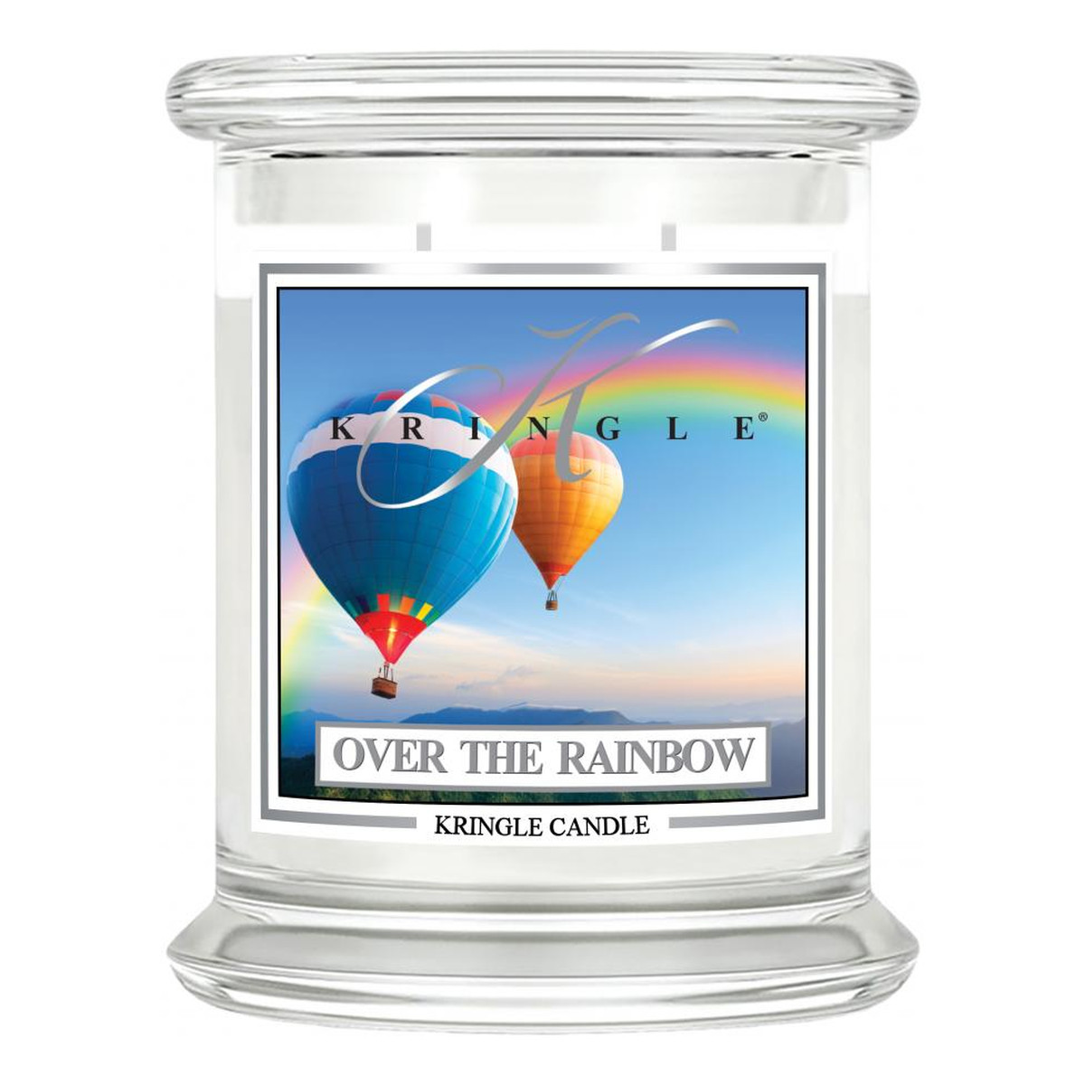 Kringle Candle Średnia świeca zapachowa z dwoma knotami over the raibow 411g
