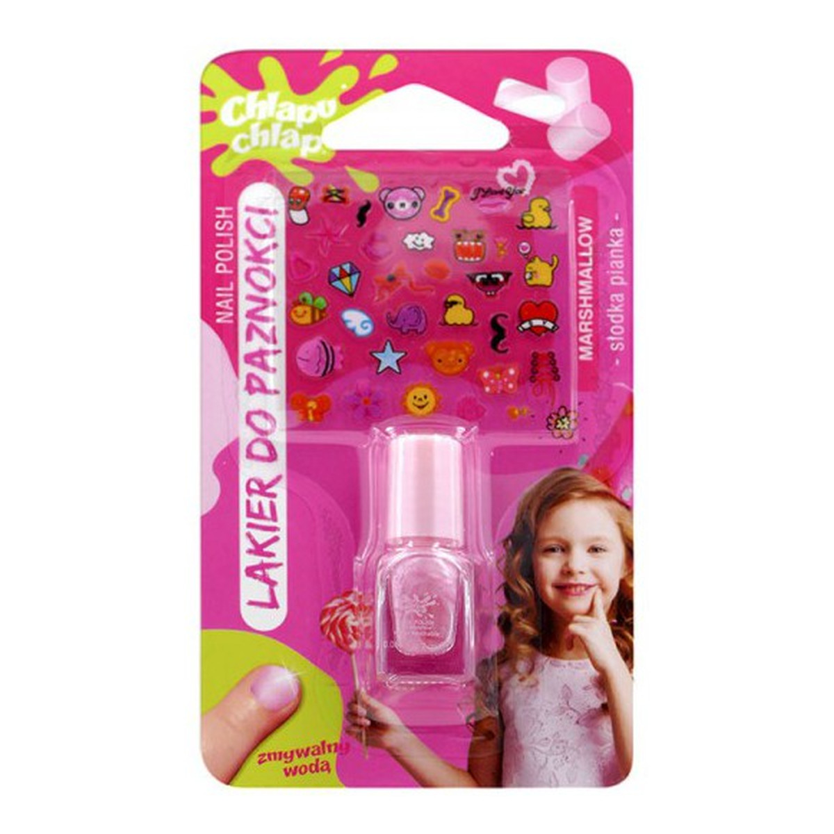 Chlapu Chlap Słodka Pianka Lakier Do Paznokci Zmywalny Wodą z Naklejkami 2ml