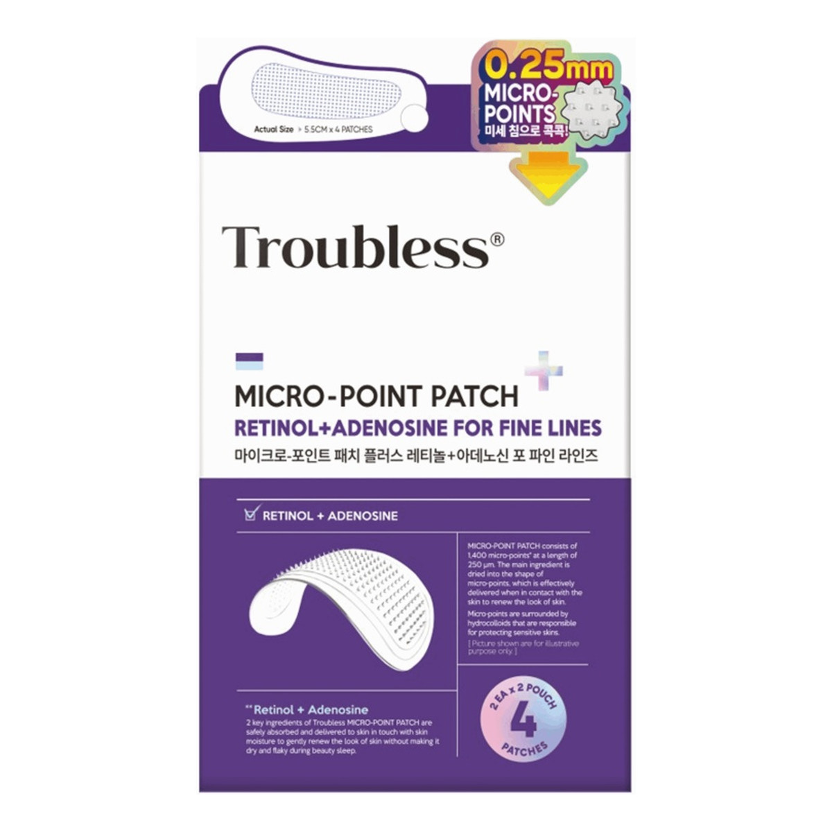 Troubless Micro-point patch retinol+adenosine for fine lines plastry na drobne zmarszczki na noc 9szt
