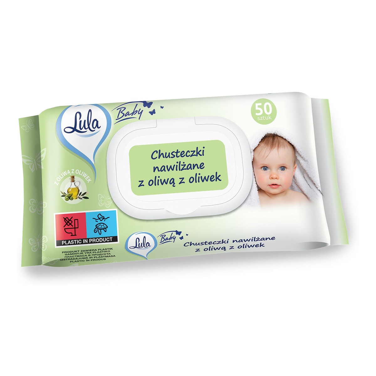 Lula Baby Chusteczki nawilżane dla niemowląt i dzieci-z oliwą z oliwek 1op.-50szt