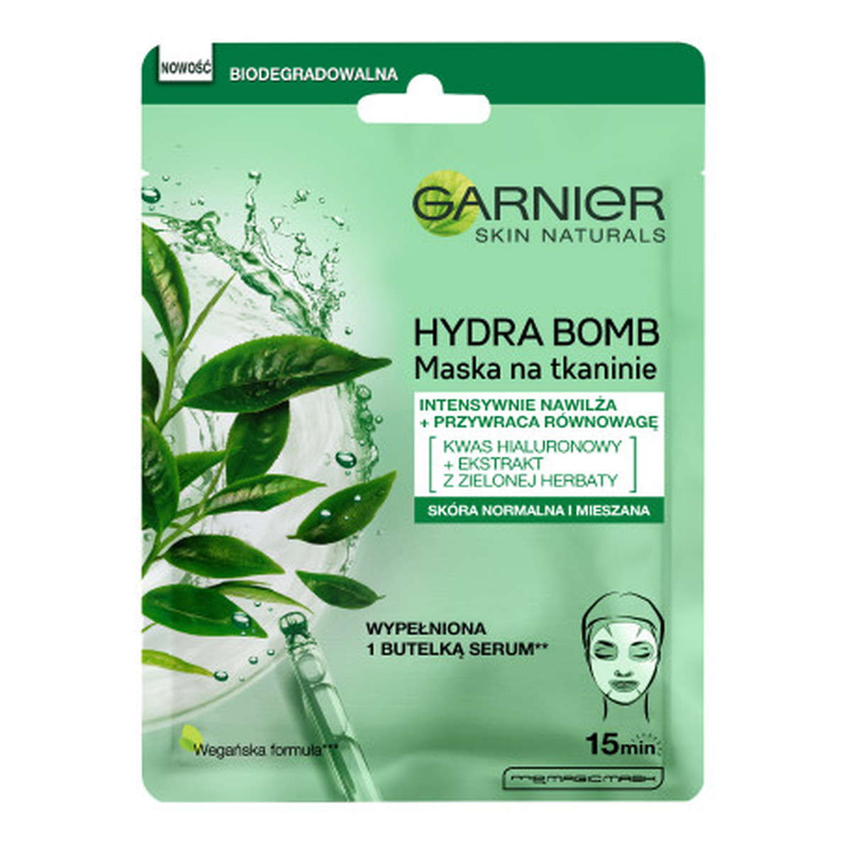 Garnier Hydra bomb przywracająca równowagę maska na tkaninie z ekstraktem z zielonej herbaty i kwasem hialuronowym 28g