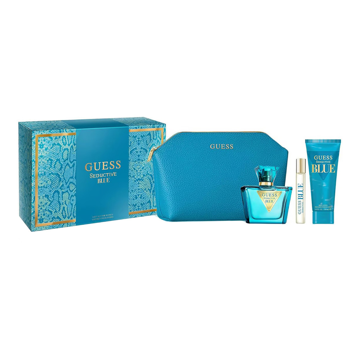 Guess Seductive Blue Zestaw woda toaletowa spray 75ml + woda toaletowa spray 15ml + balsam do ciała 100ml + kosmetyczka